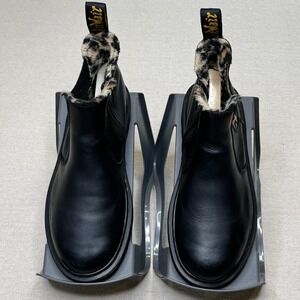 Dr Martens Boots Girls 3 Black Leopard Faux Fur Lined Leonore Chelsea Boots 2976